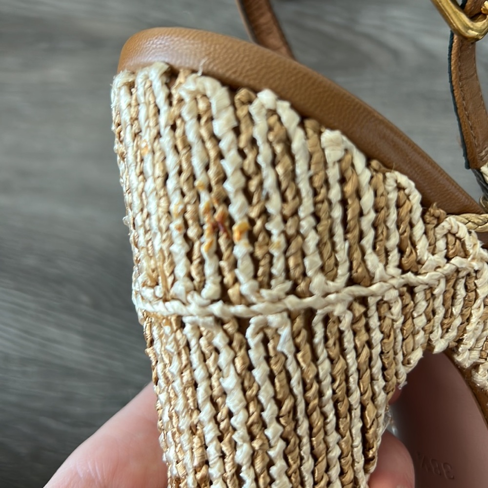 Prada Brown, Tan and Cream Braided Platform Sandals - Picture 12 of 14